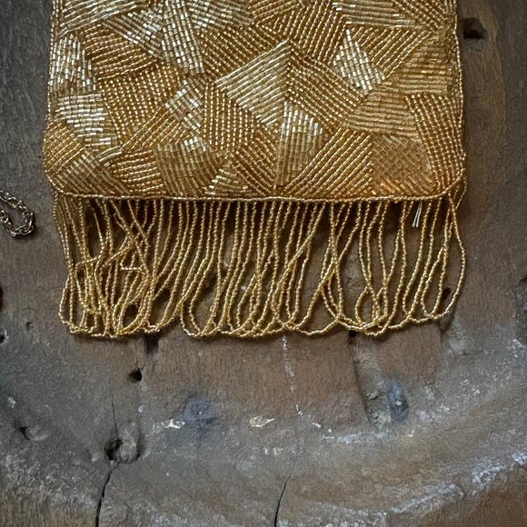 Vtg Lillie Rubin gold beaded fringed evening bag coquette wedding party purse - Picture 6 of 7